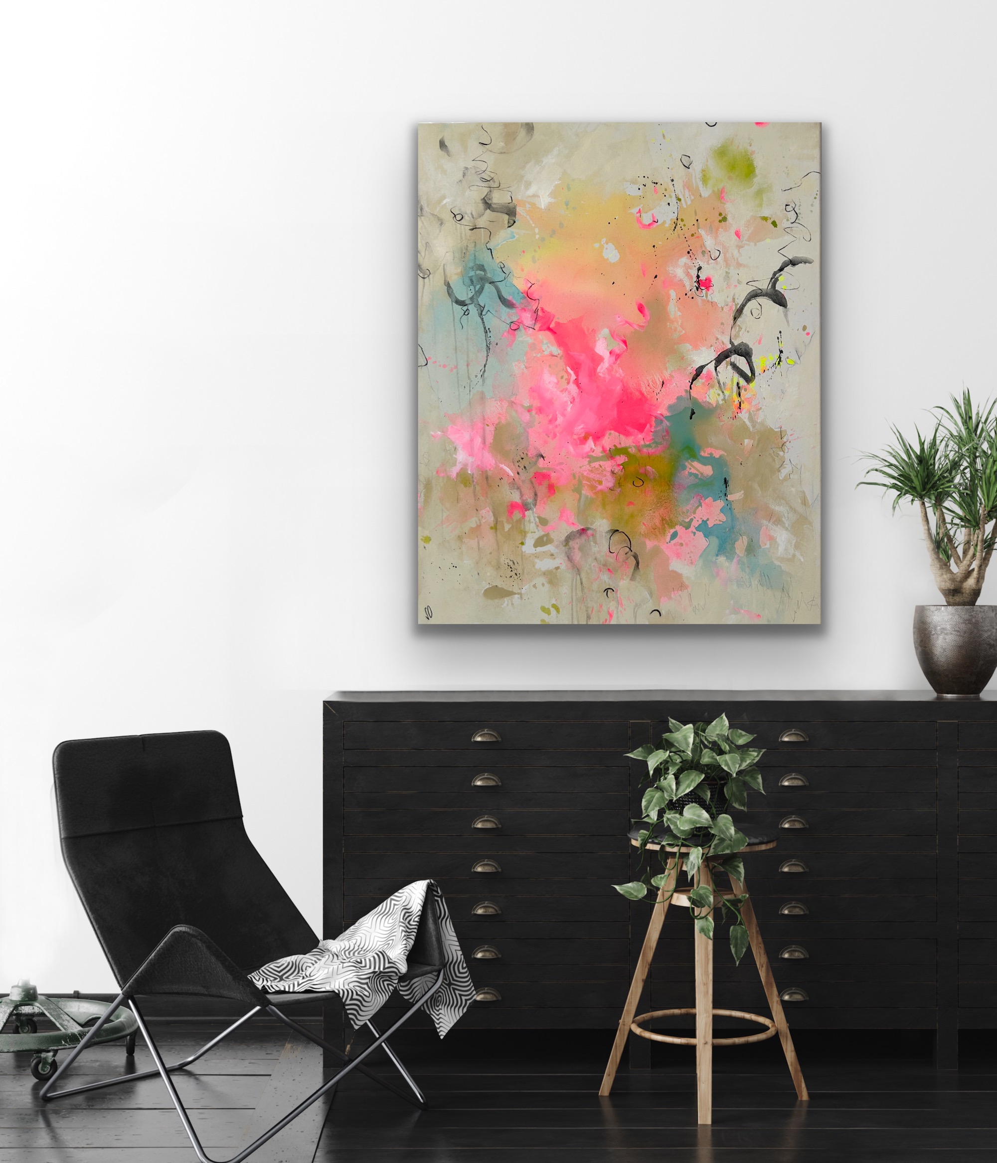 Kunstwerk Vibrations. Abstraktes Gemälde von Sandra Obel.