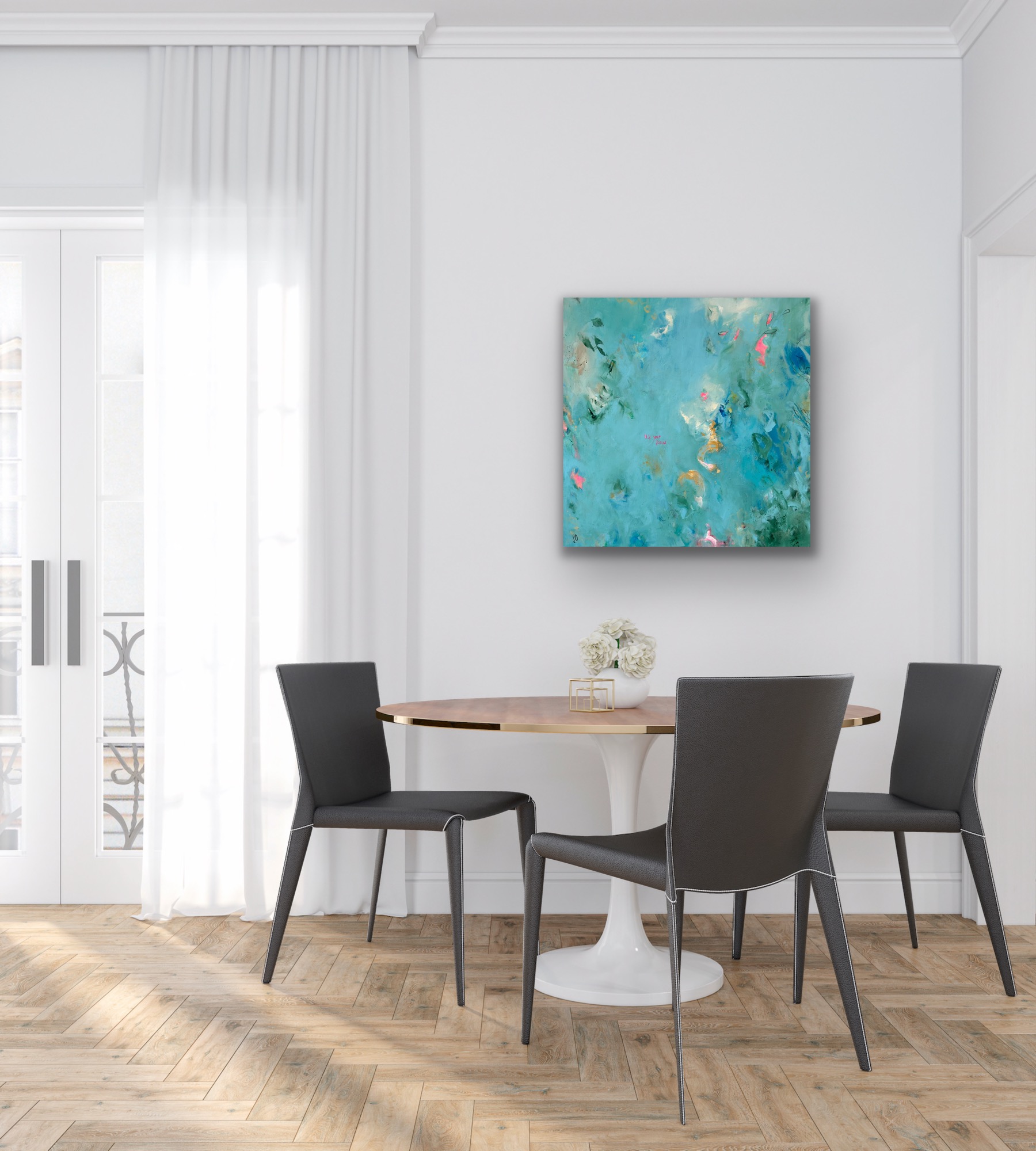 Sandra Obel, abstrakte Malerei. It's Your Focus, blaues Kunstwerk