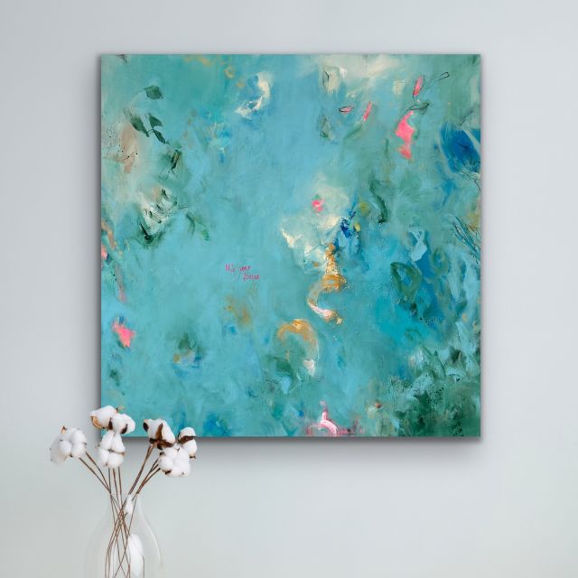 Sandra Obel, abstrakte Malerei. It's Your Focus, blaues Kunstwerk