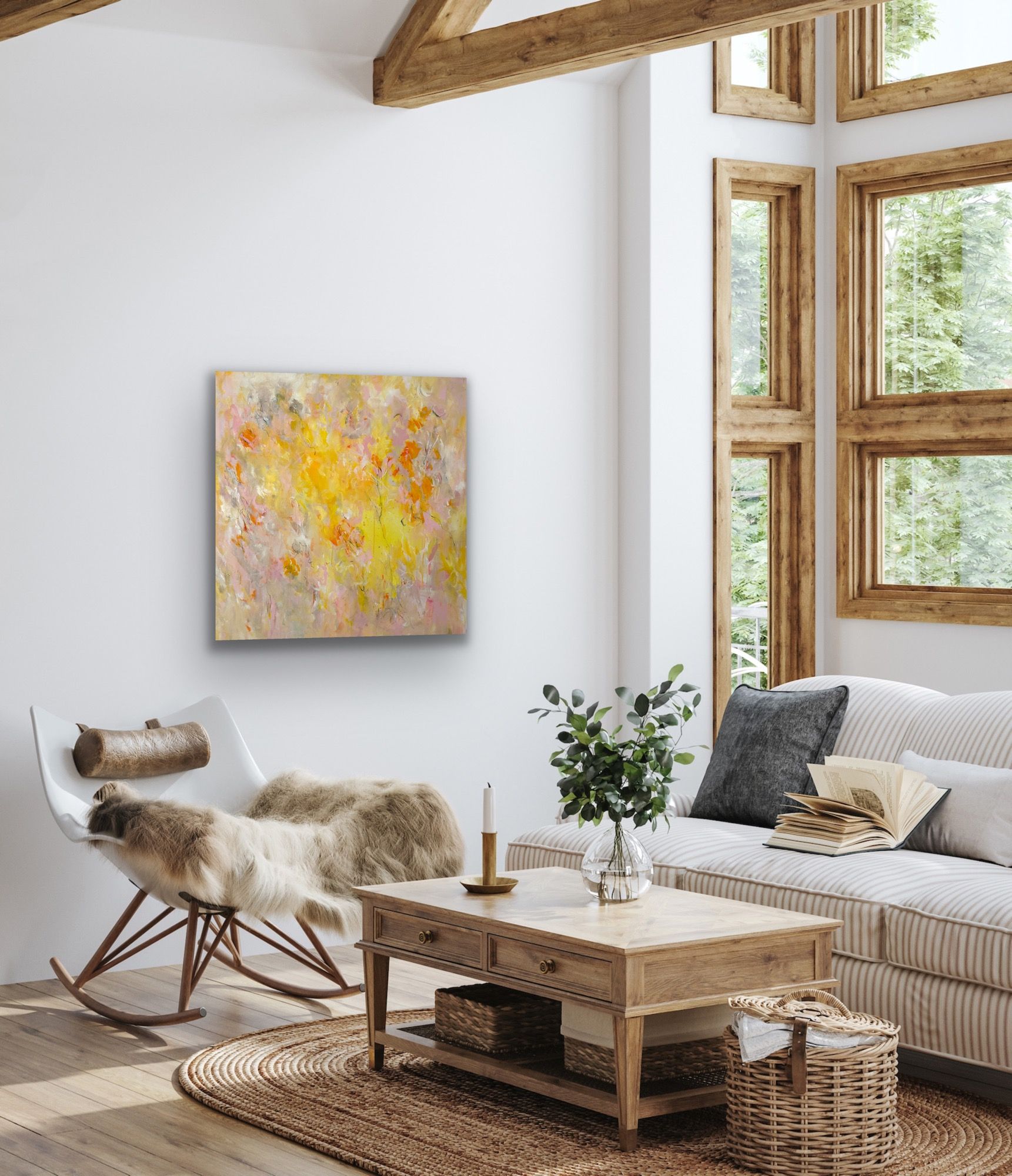 Kunstwerk Golden Glow. Abstraktes Gemälde von Sandra Obel.