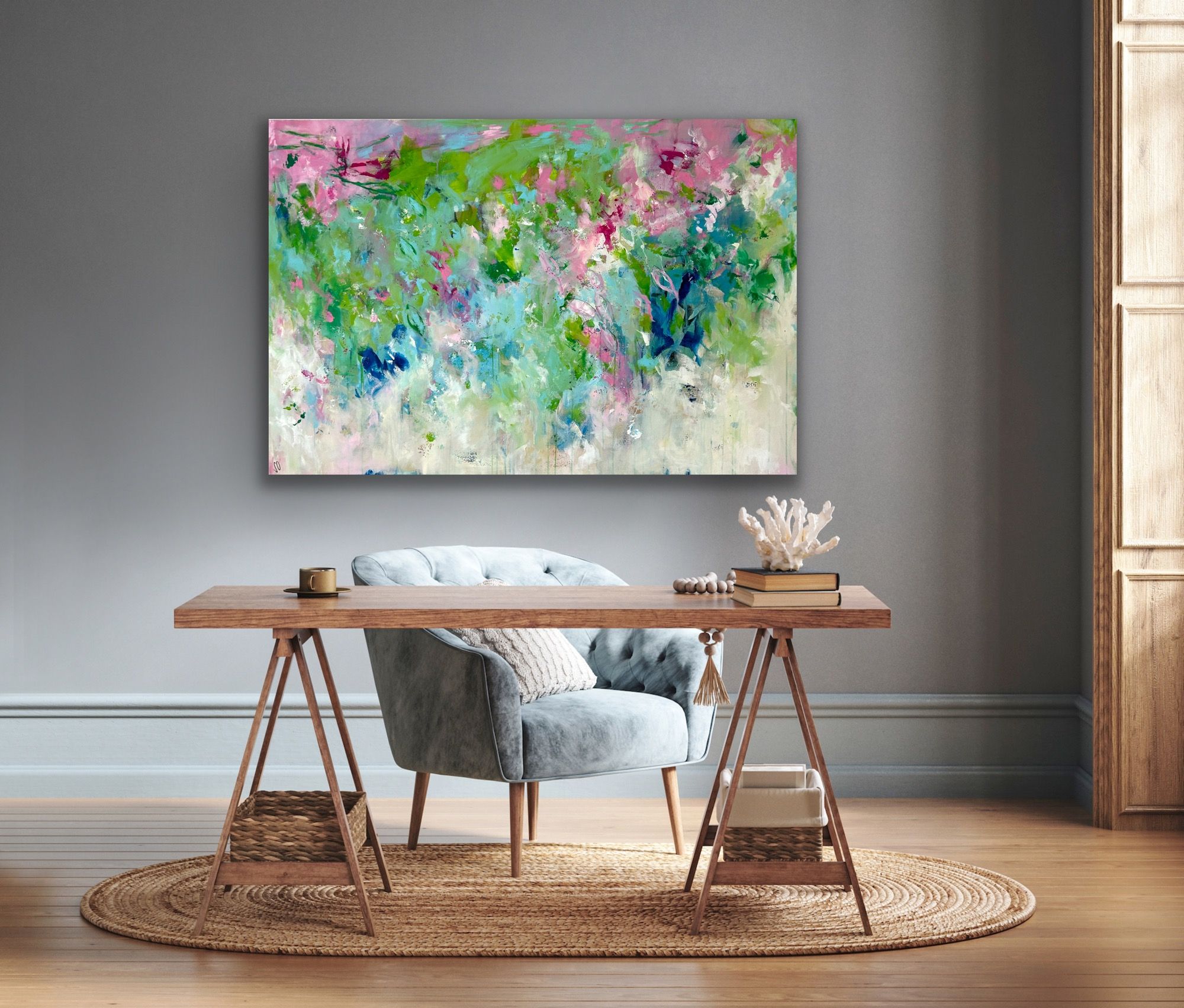 Kunstwerk New Start. Abstraktes Gemälde von Sandra Obel.