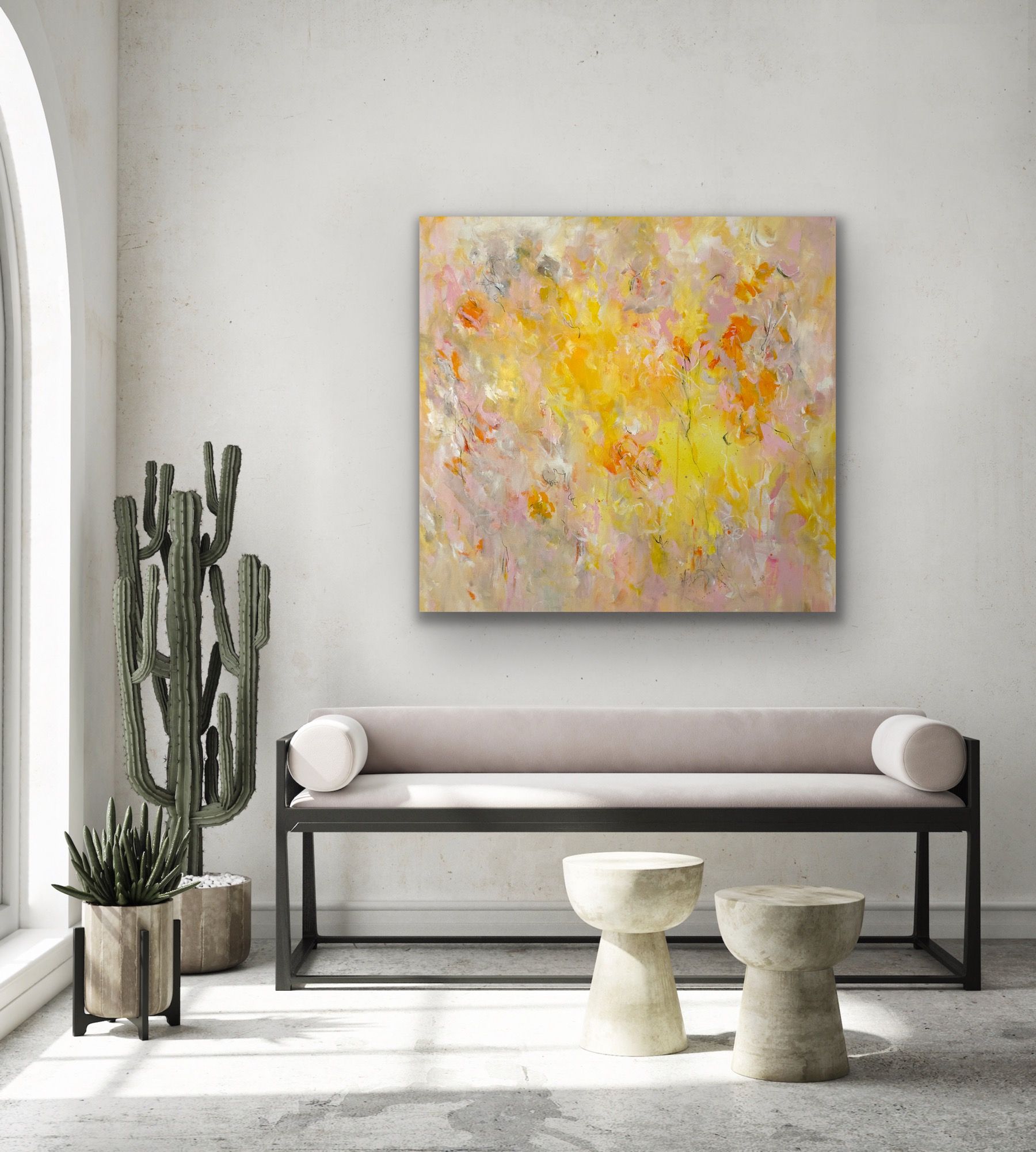 Kunstwerk Golden Glow. Abstraktes Gemälde von Sandra Obel.