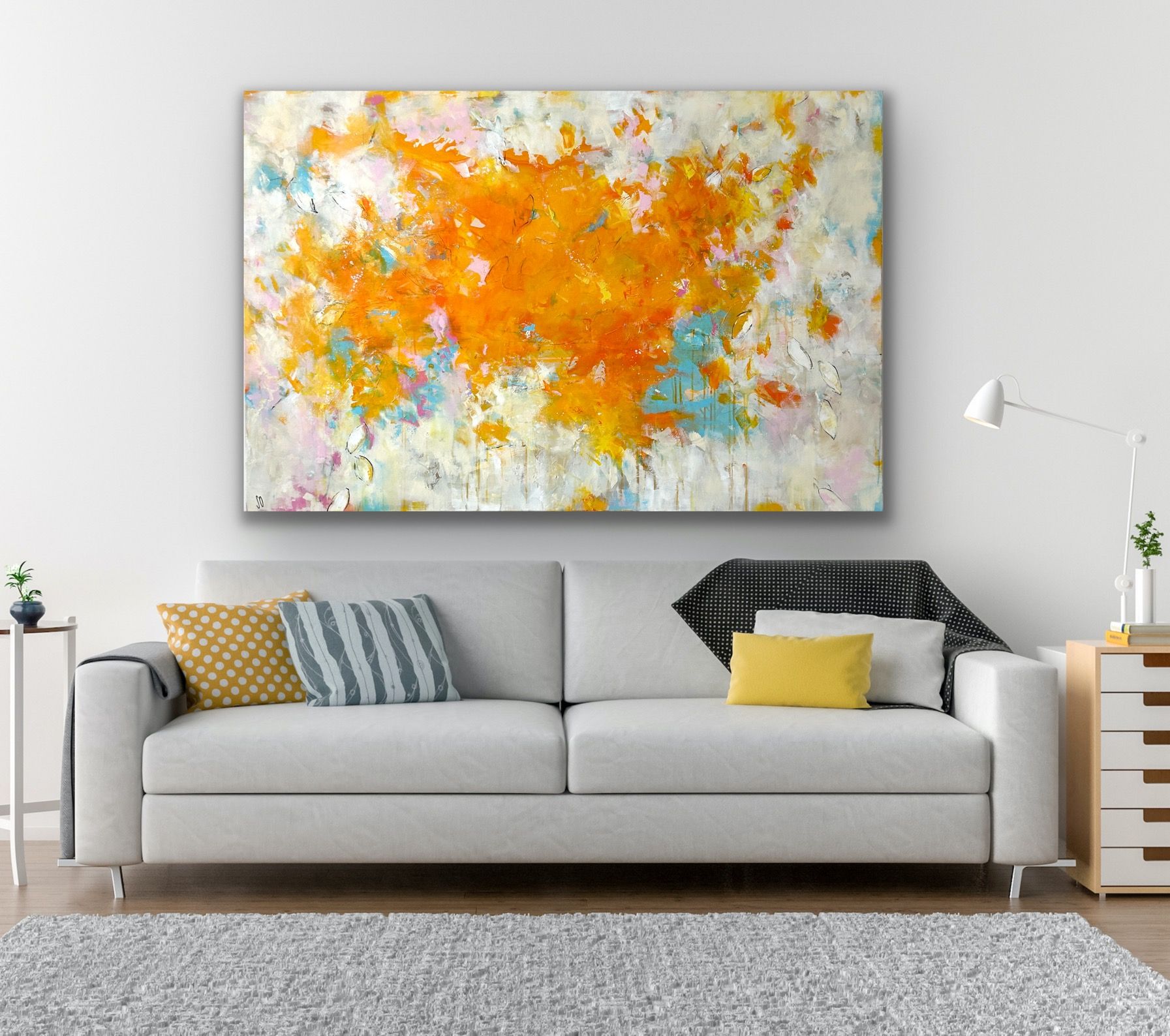 Kunstwerk Sunshine on your belly. Abstraktes Gemälde von Sandra Obel.