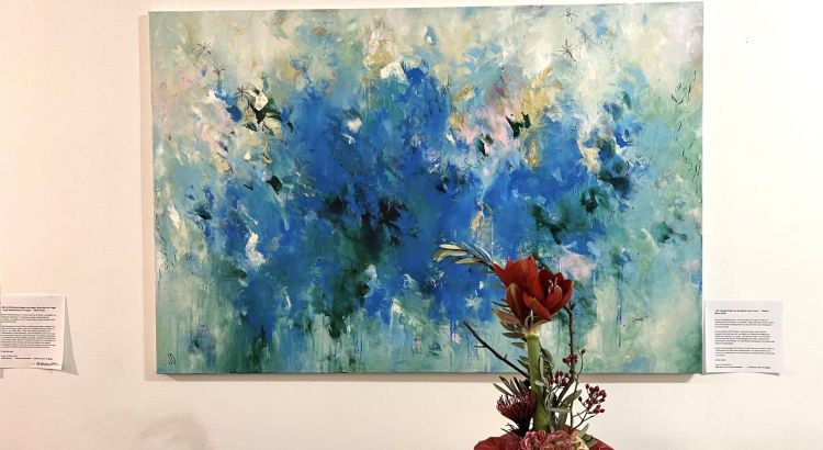 Kunstwerk At the beach. Abstraktes Gemälde von Sandra Obel.