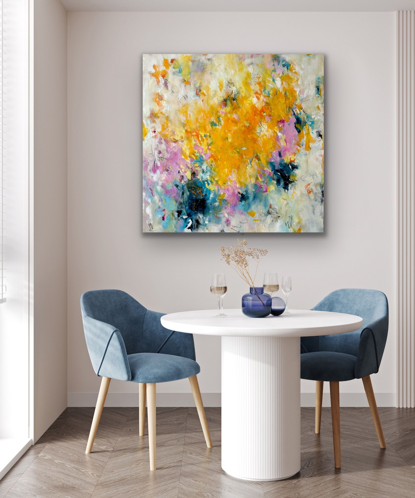 Kunstwerk Strahlkraft. Abstraktes Gemälde von Sandra Obel.